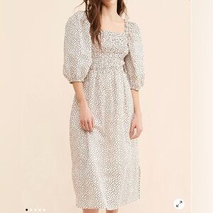 JUST Female Avi Polka Dot Smocked Puff Sleeve Midi Dress Sz 36 (US 4-6) cottage